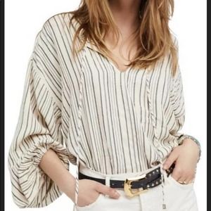 Free People Rhythm of the Night Stripe Tunic Small Neutral